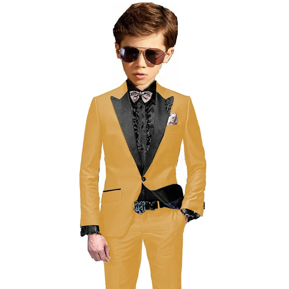 Burgundy Boys Slim Fit Tuxedo 2 Pieces Jacket Pants Formal Party Outfit One Button Peak Lapel Kids Suit Set Wedding Guest Wear