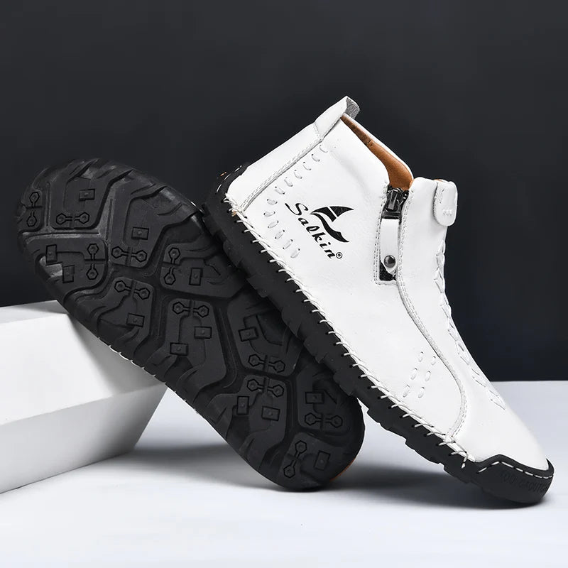 New Winter 2024 Handmade Leather Men Boots Zipper Design Sneakers Man Breathable Casual Leather Shoes Men Ankle Boots Outdoor