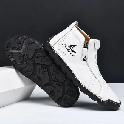 New Winter 2024 Handmade Leather Men Boots Zipper Design Sneakers Man Breathable Casual Leather Shoes Men Ankle Boots Outdoor