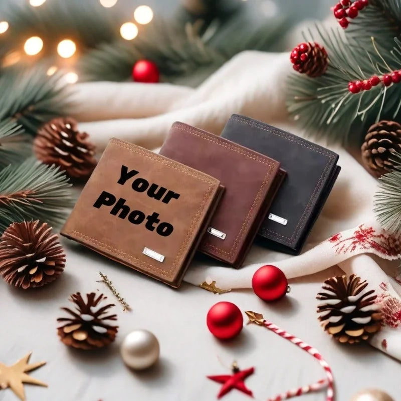Custom Engraved Exclusive Personalized Photo Faux Leather Wallet - Men And Women/Couples/Parents/Gifts Universal,