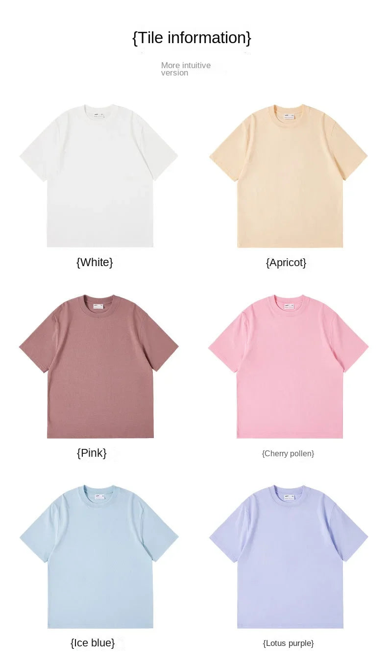 Combed cotton 240g heavy-duty pure cotton double yarn short sleeved t-shirt men's trendy brand solid color round neck top