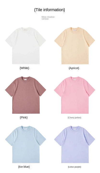 Combed cotton 240g heavy-duty pure cotton double yarn short sleeved t-shirt men's trendy brand solid color round neck top