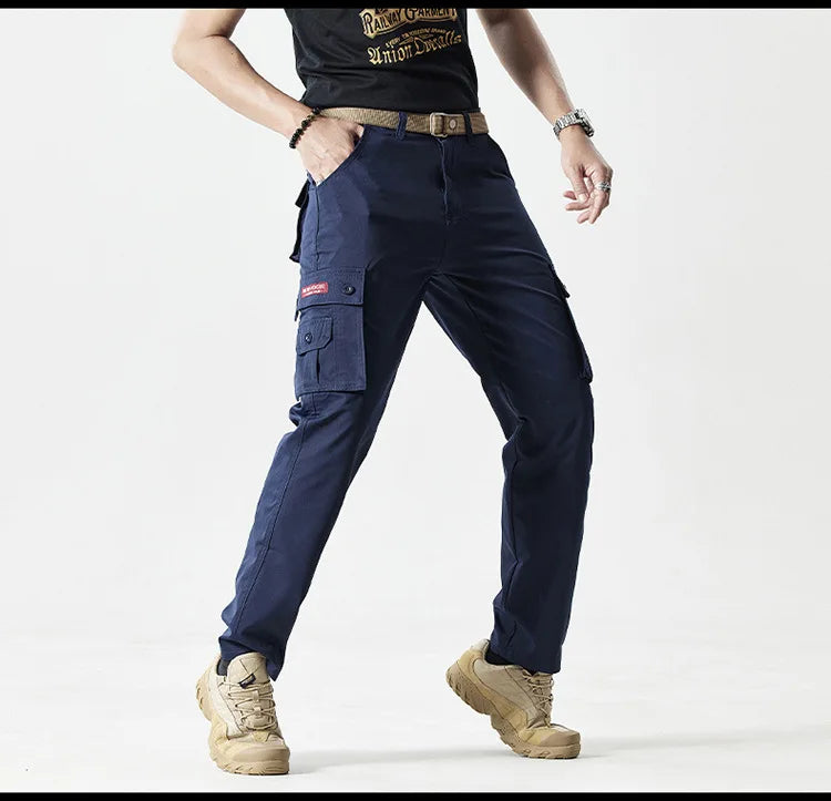 Autumn Work Pants Men Multi-pockets Cargo Trousers Casual Wear-resistant Workwear Spring Straight Pant Outdoor Hiking Trousers