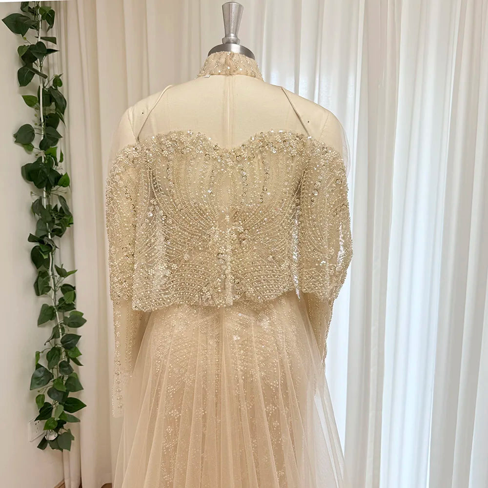 Beaded Mermaid Evening Dress for Women 2026 Elegant High Neck Long Sleeves for Women Wedding Party Gown Customized