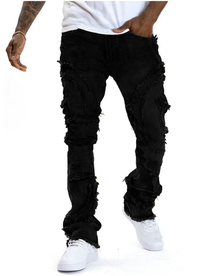 2025 New Men Ripped Stacked Jeans Distressed Slim Fit Skinny Straight Leg Jeans Fashion Hip Hop Denim Pants Casual Streetwear