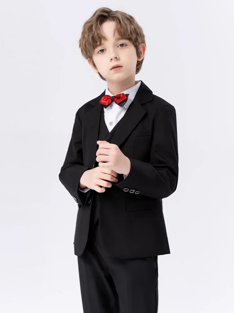 Boys Navy Blue Suit For Wedding Teenager Kids Formal Ceremony Tuxedo Dress Children Photograph Blazer Party Performance Costume