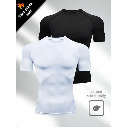 Men's Compression Running Tee, Quick-Dry Breathable Gym Shirt, Tight Athletic Soccer Jersey, Performance Workout T-Shirt for Fitness and Training