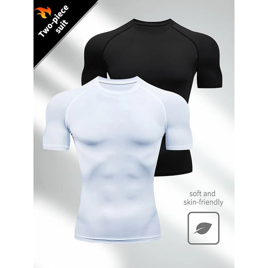 Men's Compression Running Tee, Quick-Dry Breathable Gym Shirt, Tight Athletic Soccer Jersey, Performance Workout T-Shirt for Fitness and Training
