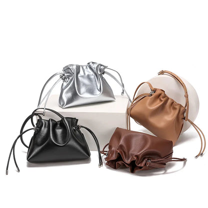Luxury Pleated Cloud Crossbody Bag - Premium Genuine Leather Drawstring Shoulder Purse, Versatile Small Bag for Elegant Lady