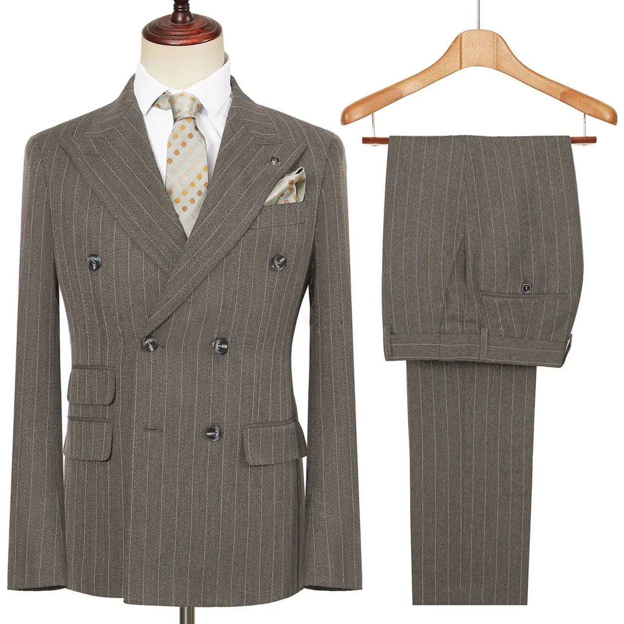 Vintage Winter Tweed Suits High-Quality Striped Tweed Men Suits Design Costume Homme Smart Business Formal Wedding Suit 2 Pieces