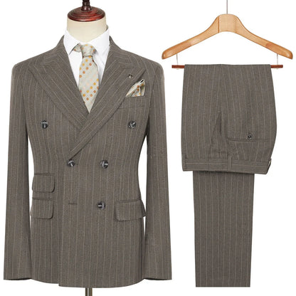 Vintage Winter Tweed Suits High-Quality Striped Tweed Men Suits Design Costume Homme Smart Business Formal Wedding Suit 2 Pieces