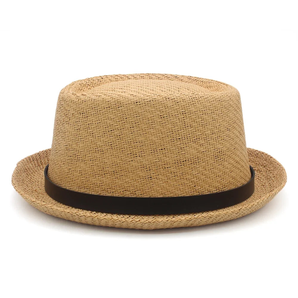 Men Women Classical Straw Pork Pie Hats Fedora Sunhats Trilby Caps Summer Boater Beach Outdoor Travel Party Size US 7 1/4 UK L