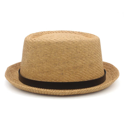 Men Women Classical Straw Pork Pie Hats Fedora Sunhats Trilby Caps Summer Boater Beach Outdoor Travel Party Size US 7 1/4 UK L