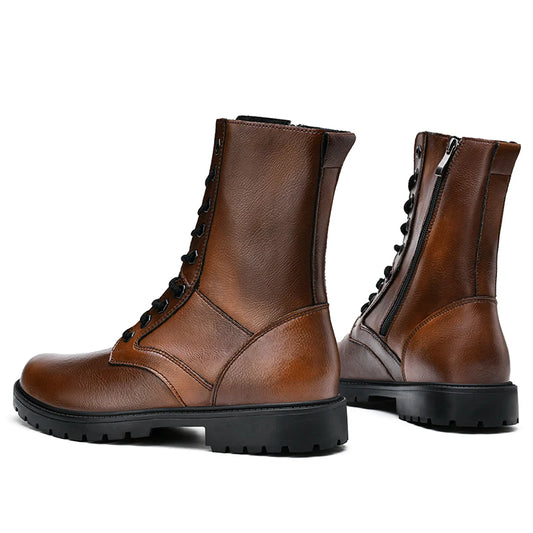 Fashion High Quality Business Boots Mens Winter Genuine Leather Outdoor Motorcycle Boots Male Lace-up Men's High Top Sneakers