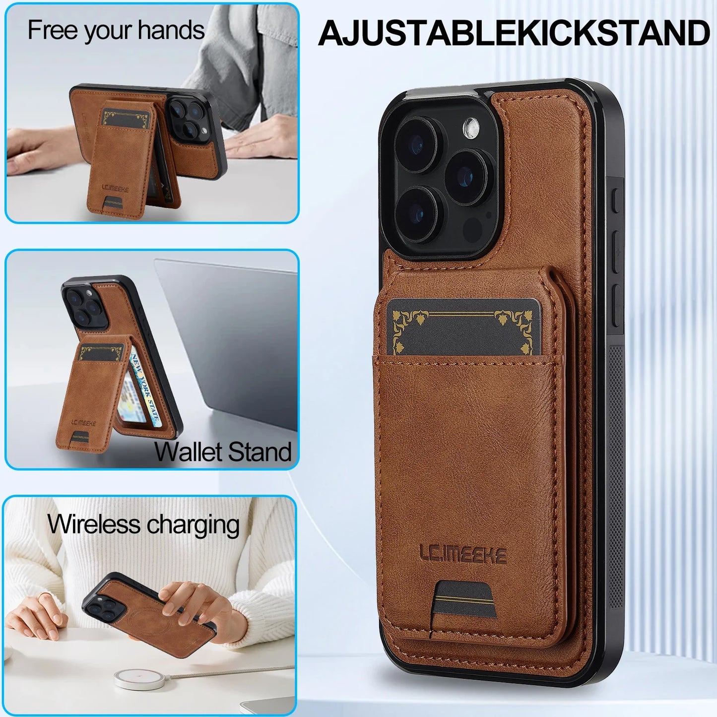 جراب مغناطيسي قابل للفصل 2 في 1 من الجلد لهاتف iPhone 16E 17 1615 14 13 12 11 Pro XS Max Air XR 8 7 Plus SE بغطاء هاتف وجيب للبطاقات