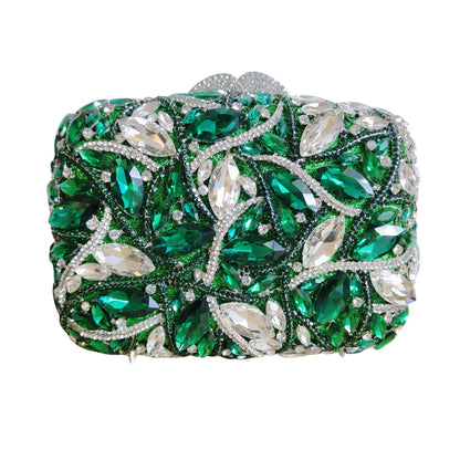 Exquisite New Wallet Luxury Handmade Clutch Women's Crystal Purse Green Silver Diamond Evening Bag