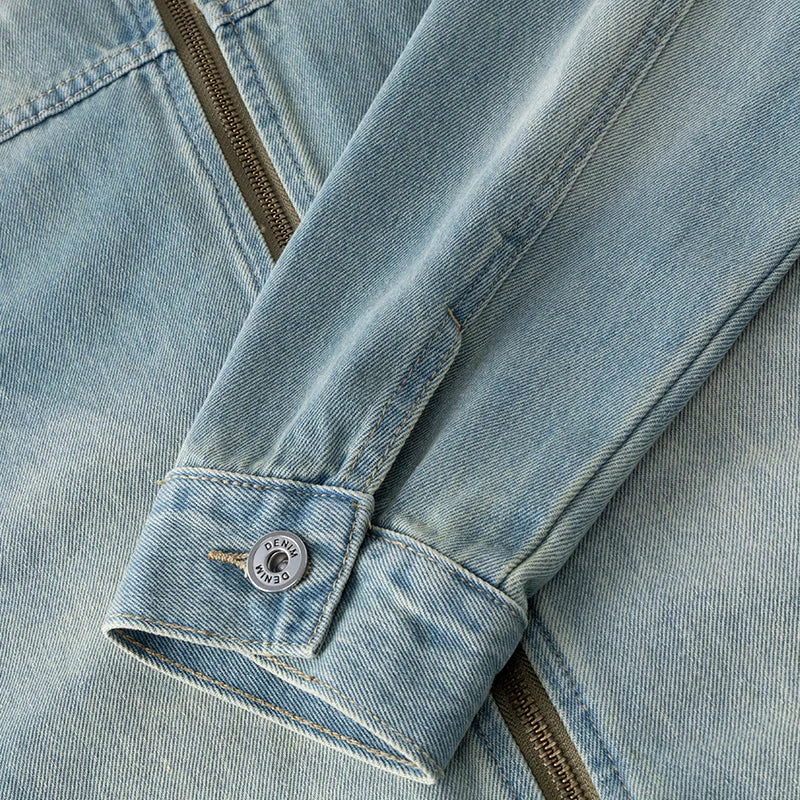 Men's Casual Non-Stretch Denim Jacket High Street Style Zipper Loose Workwear Jacket Plus Size Trendy Streetwear Top