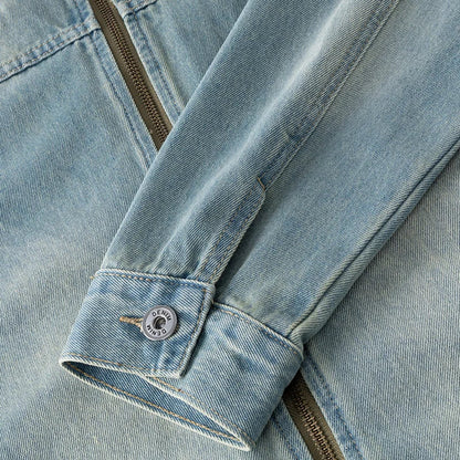 Men's Casual Non-Stretch Denim Jacket High Street Style Zipper Loose Workwear Jacket Plus Size Trendy Streetwear Top