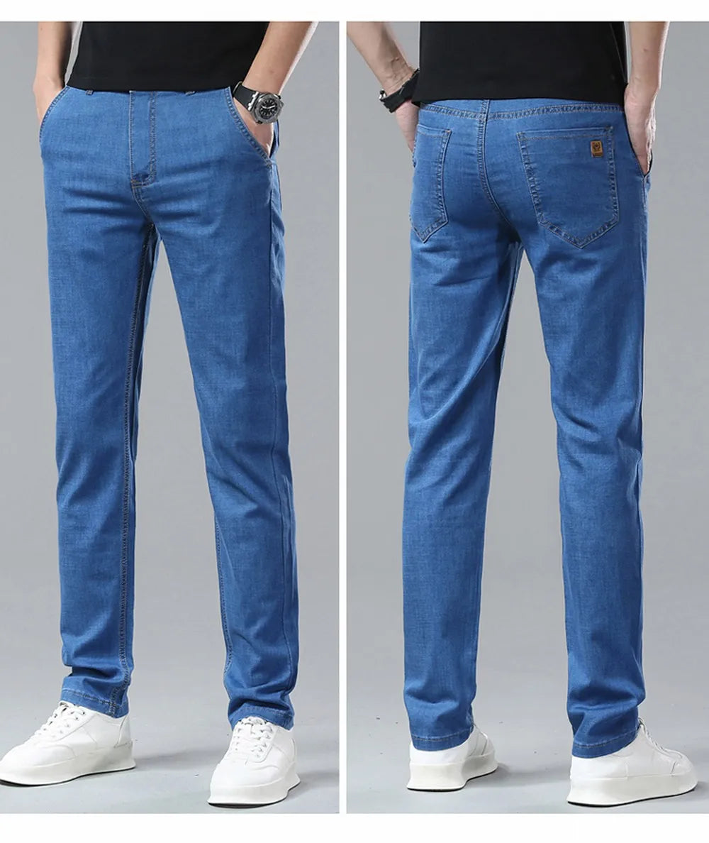 Summer Lyocell Men's Jeans Breathable Thin Casual Straight Stretch Business Work Denim Trousers Classic Fashion Brand Clothing