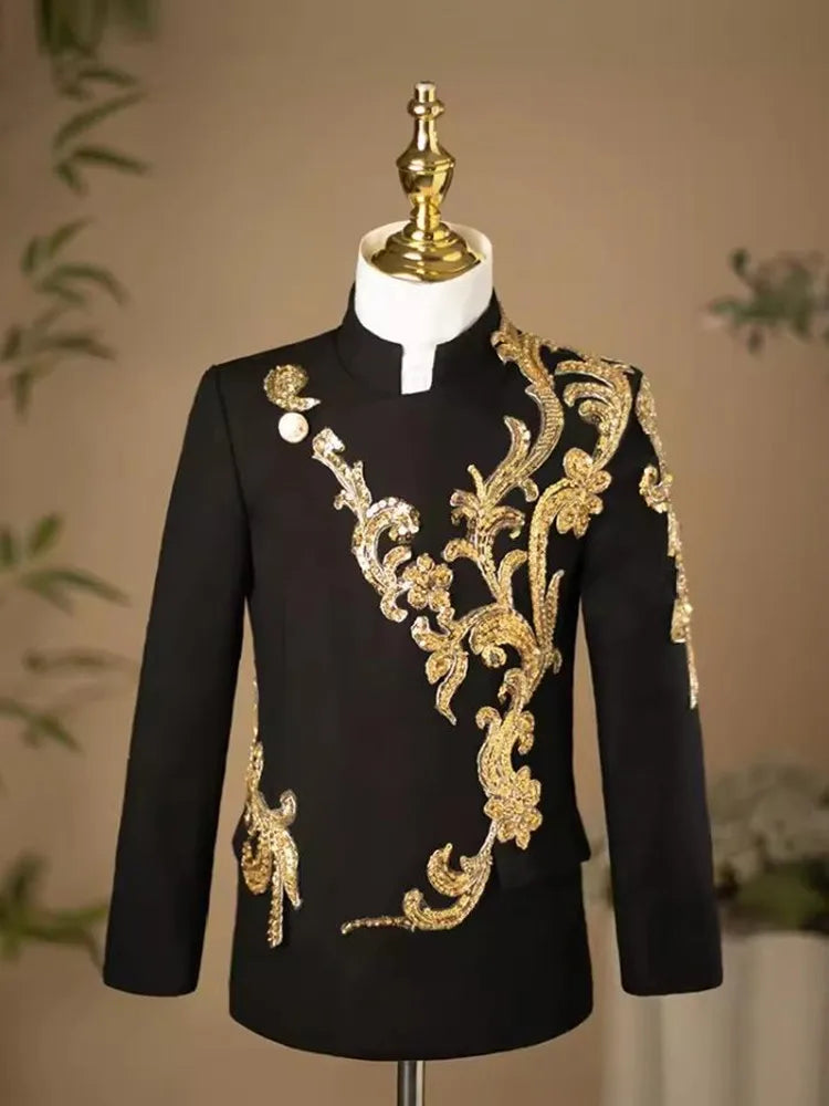 2PCS New Children's Suit Host Performance Costume Kids Wedding Birthday Formal Party Evening Gown Boys Catwalk Blazer Sets A3378
