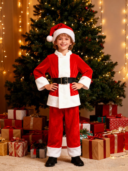 Christmas Santa Claus Boys Cosplay Costume Boys Long Sleeve Clothes pants and hat sets Christmas party outfits new year Clothes