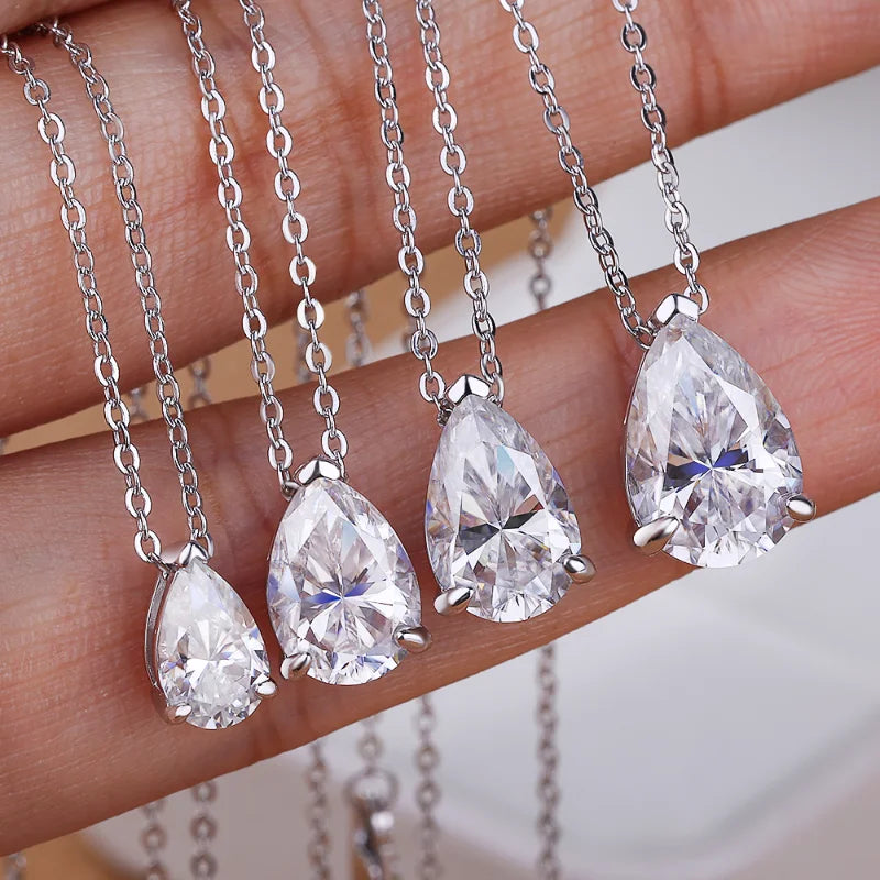 1-4CT Pear Cut D VVS1 Moissanite Necklace 100% S925 Silver 18k Gold Plated Single Diamond Women's Pendant Necklace Fine Jewelry