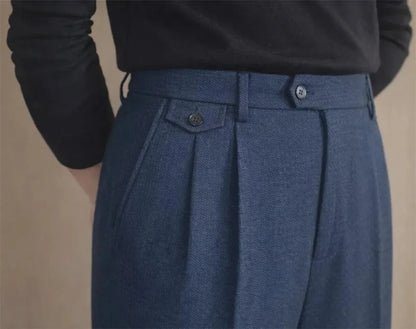 Elegant Men’s Herringbone Suit Pants Vintage British Style Casual  Trousers Tailored Formal Pants