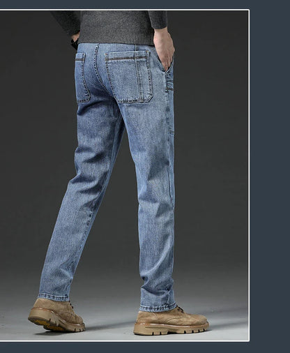 6 Pocket Design Denim Jeans Men's 2025 New High Elasticity Denim Casual Trousers Straight Male Pants Fashion Mid-waist Jeans