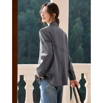 Blazer Woman Long Sleeve Notched Casual Suit Jacket Femmes 2026 Spring Fall Office Wear Loose Button Ladies Blazers A1062