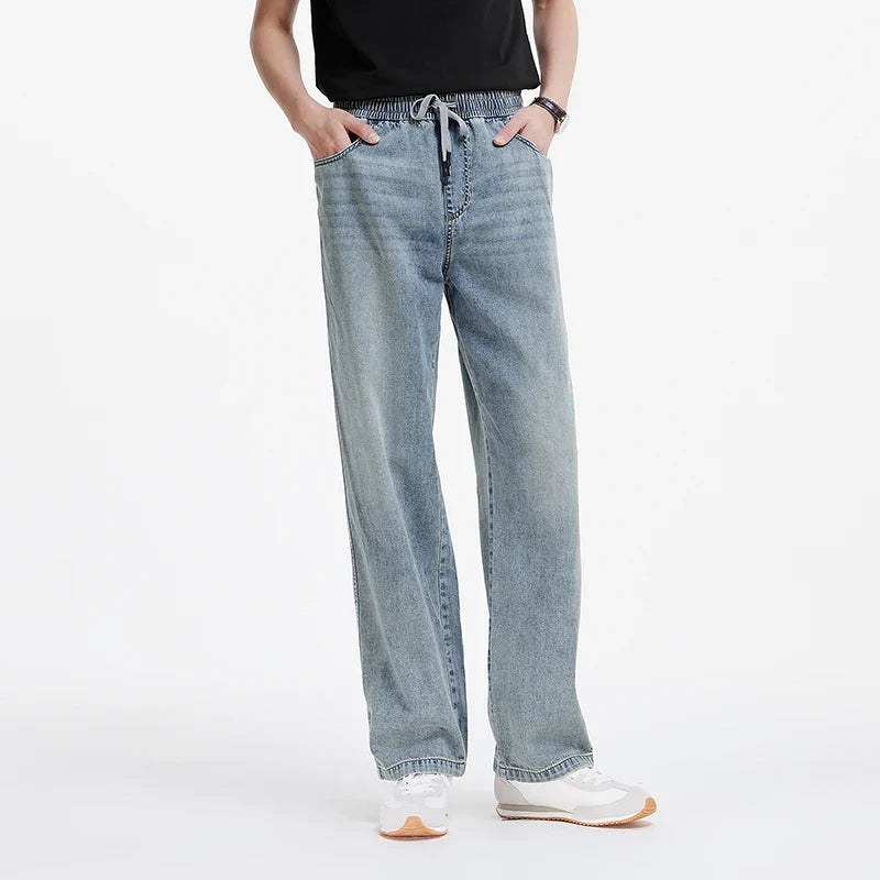 Men Pants Denim American Vintage Loose Straight Leg Trendy Fashion Comfort Commute 2026 Summer Casual Style Top