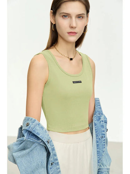 Women's Ribbed Sleeveless Top 2026 Summer U-Round Neck Short Tank Slim Fit Cropped Cotton Casual Vest For Women 12621099