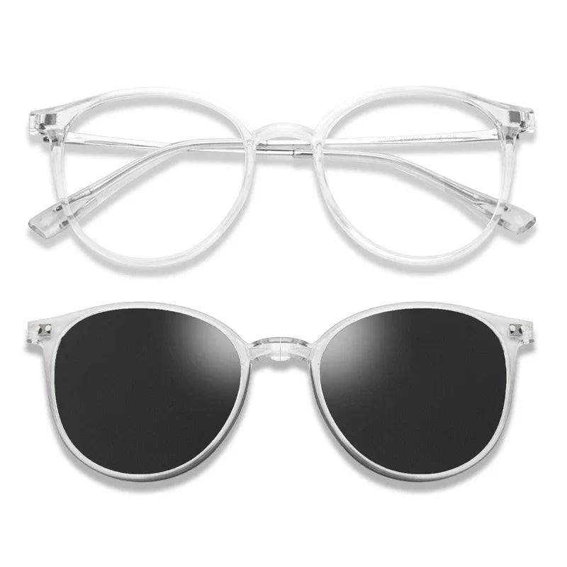 Magnetic Clip On Glasses Women Driving Polarised Round Pink Optical Myopia Eyewear Men Custom Prescription Glasses 2240