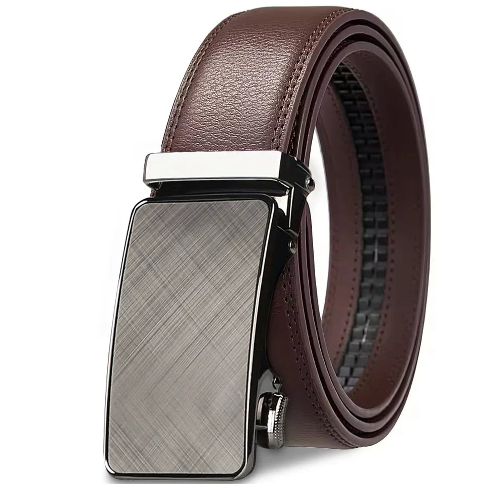 Men's Genuine Leather Belt Adjustable Automatic Buckle Belt Black/Brown Ratchet Belt High-Quality Business Casual Belt for Men