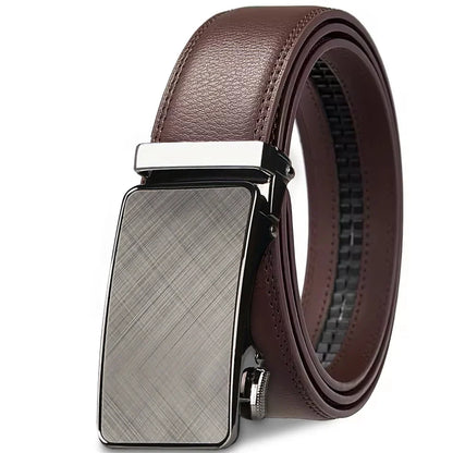 Men's Genuine Leather Belt Adjustable Automatic Buckle Belt Black/Brown Ratchet Belt High-Quality Business Casual Belt for Men