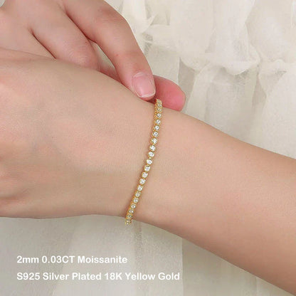 Sparkling 2/3mm Full Moissanite Tennis Bracelet for Women Party S925 Silver Plated 18K Pass Diamond Test Bezel Bracelets