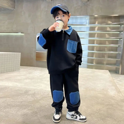 Colorblock Sweatshirt Set Children's Suit for Boy 2025 New Clothing Outdoor Clothes Winter Kids Men's Sets Boys Boy's Top Bottom