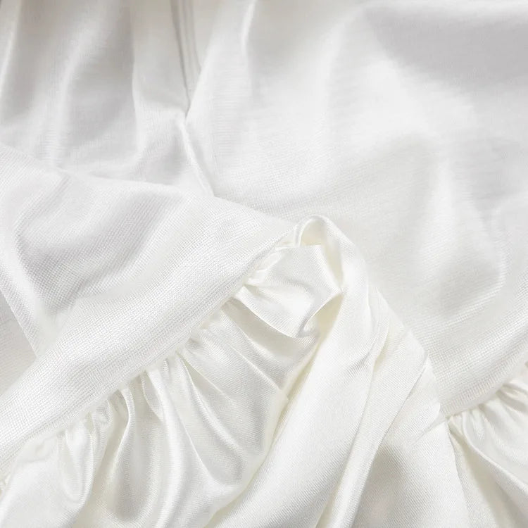 Elegant Female Casual Satin Mini Skirt Women Korean Fashion High Waist A-line Vintage White Balloon Skirt