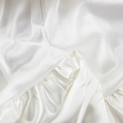 Elegant Female Casual Satin Mini Skirt Women Korean Fashion High Waist A-line Vintage White Balloon Skirt