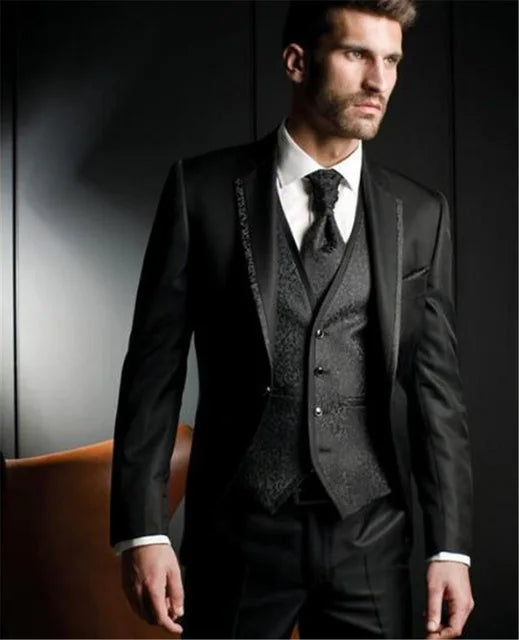 Grey Wedding Men Tuxedos Stand Collar Suit Men's Business Office Slim Fit Good Quality Male Suits 3 Pieces Sets
