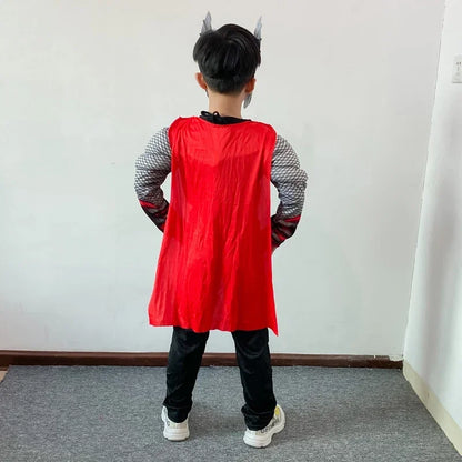 Halloween Carnival Clothes for Children Kids Thor Muscle Costume Superhero Thor Cosplay Muscle Costume Jumpsuit Mask Performance