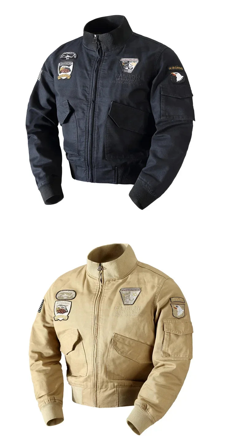 Men's Tactical Motorcycle Riding Jacket Military SWAT Combat Army Pilot Windbreaker Autumn Multi-Pocket Cargo Coat Outdoor Biker