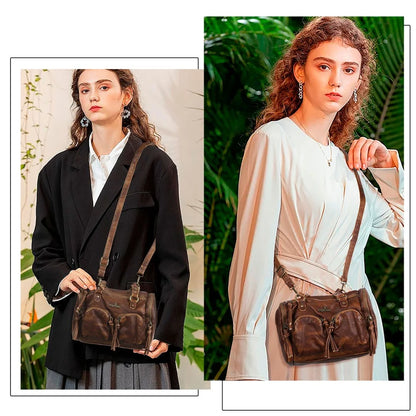 Vintage Women Handbags Small Satchel Top-handle Boston Bag PU Shoulder Bag Fashion Dumpling Pack Multi-pockets Shoulder Bags