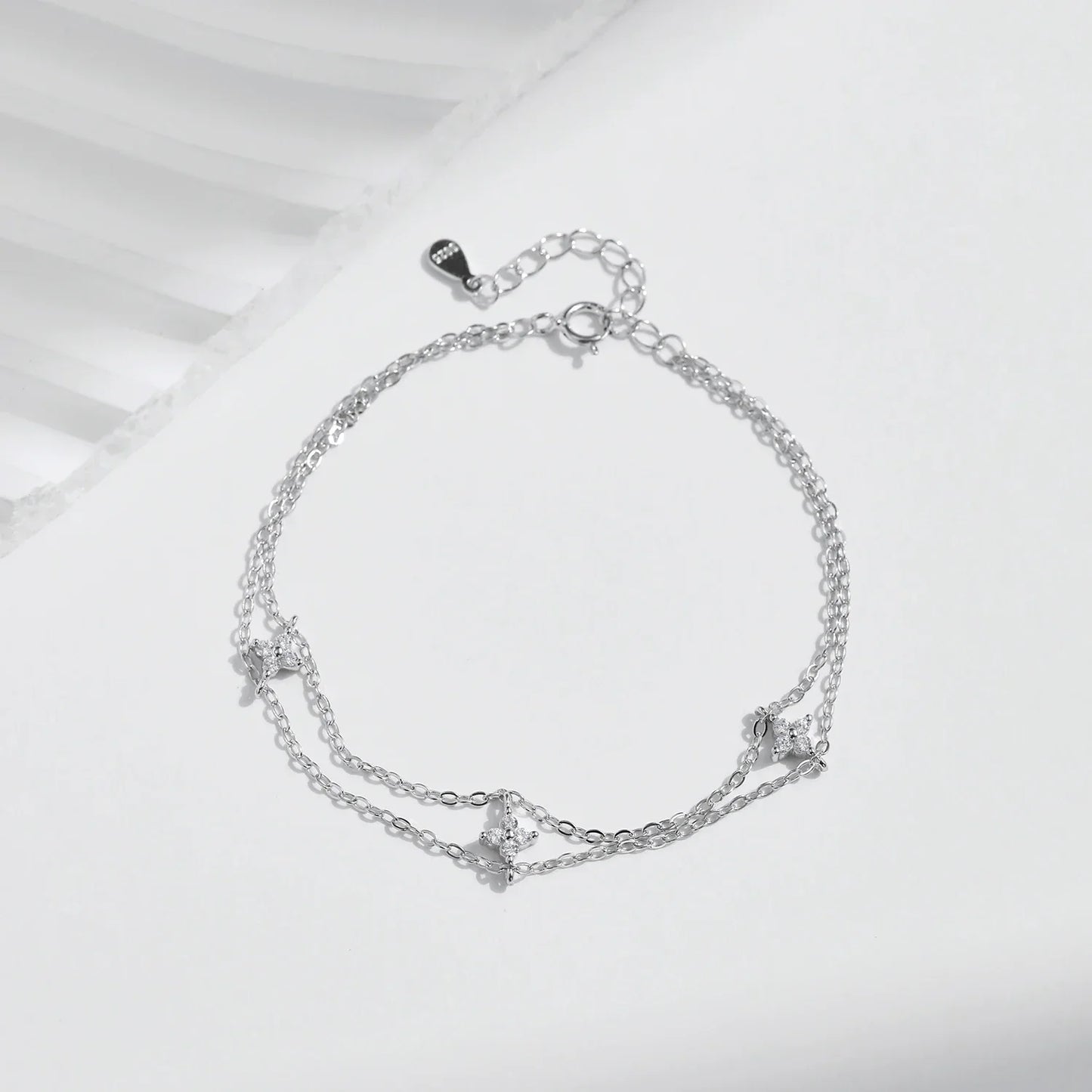 925 Sterling Silver Double-layer Four Leaf Clover Bracelet Trendy Chain Link Bracelets For Women Luxury Jewelry Gift