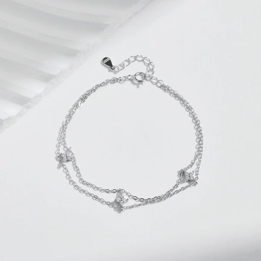 Bracelet double couche en argent sterling 925 avec trèfle à quatre feuilles, chaîne tendance pour femmes, cadeau de bijoux de luxe