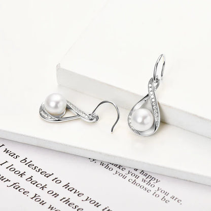 Moissanite Natural Freshwater Pearl Infinity Pendant Necklace & Earrings Sets for Women 925 Sterling Silver Wedding Jewelry Set