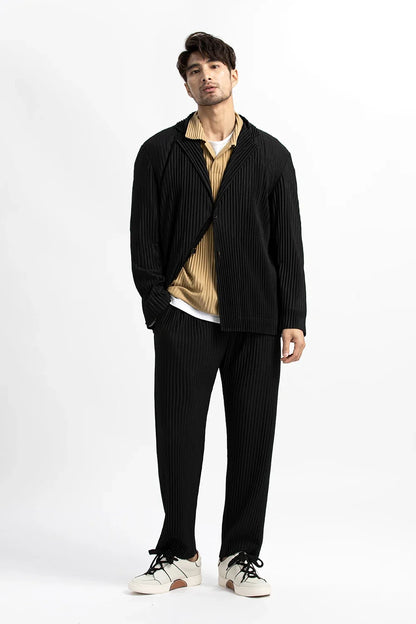 Pleated Blazer Black Suits For Men High Quality Casual Japanese Style Blazers Stretch Fabric Slim Fit Coat