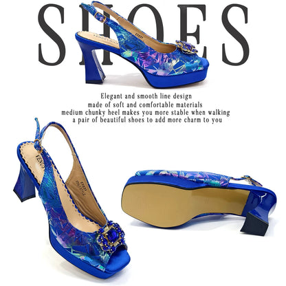 2025 Elegant Nigerian Style Women's Square Toe Open-Toe Heels & Matching Handbag Set - Stunning Blue for Weddings and Parties