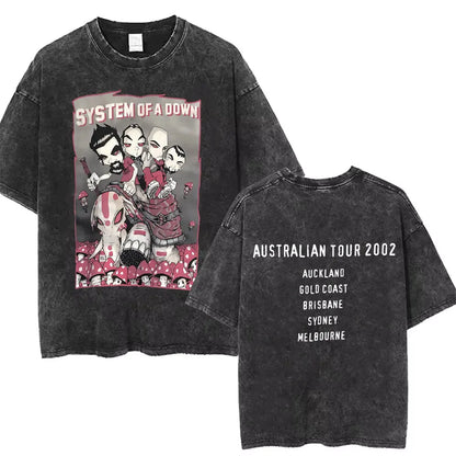 Washed Vintage System of A Down Toxicity Music Album Cover Tshirt Men Rock Oversized T Shirt 90s Alternative Metal Merch T-shirt