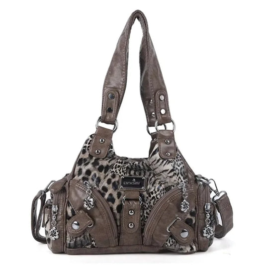 Women Handbags Soft Tote Bag Small Top-handle Fashion Satchel Multi-Pockets Leopard Shoulder Bag Hobos Phone Pack