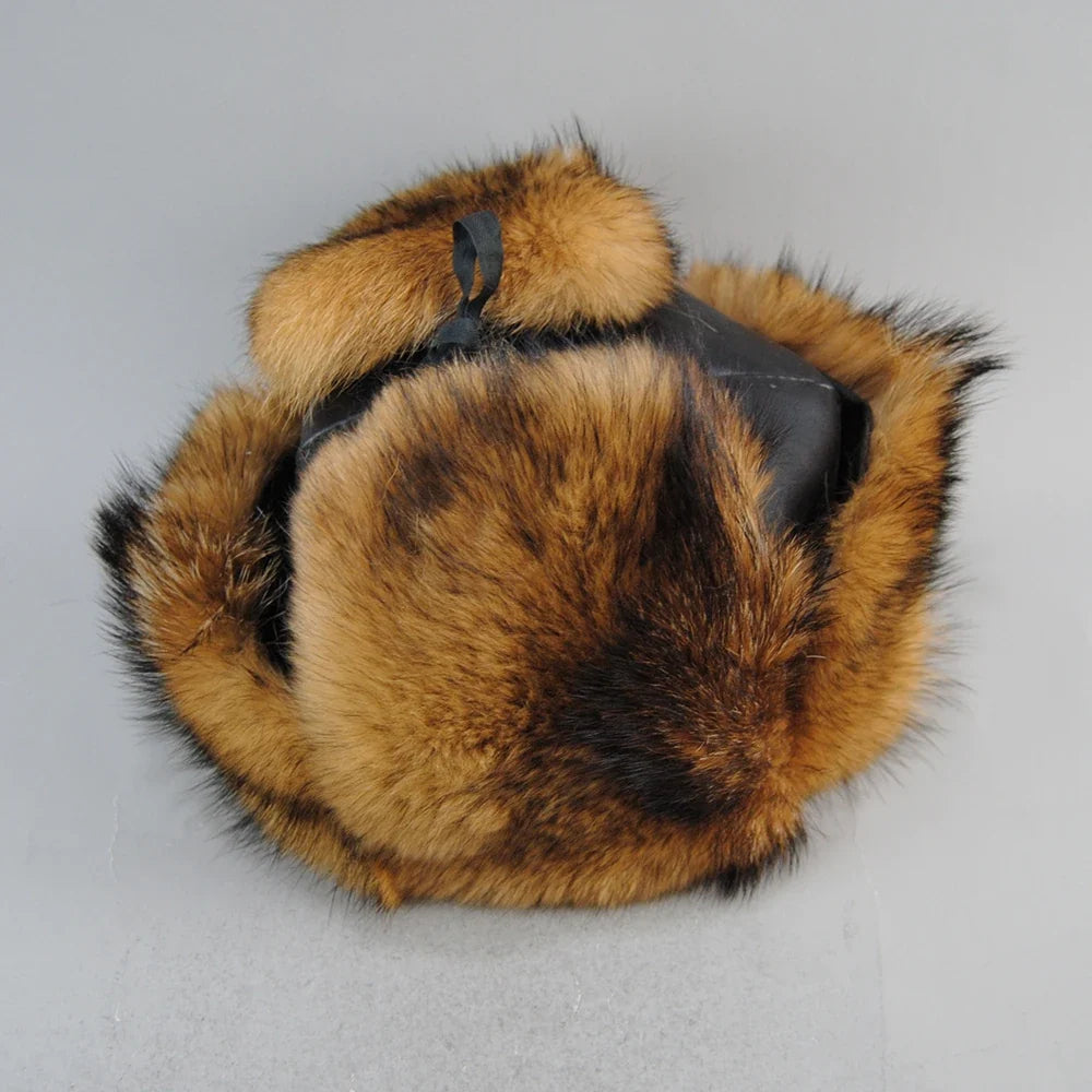 Winter Outdoor Windproof Ski Caps Warm Bomber Hat For Men Real Dog Fur Russian Leather Hat Ushanka Thick Warm Cap With Ear Flaps